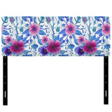 Purple Pansie and Blossoming Daisies upholstered headboard