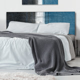 Teal Meets Grey Abstract Art upholstered headboard