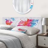 World Map In Pink and Blue upholstered headboard