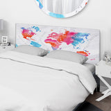 World Map In Pink and Blue upholstered headboard