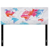 World Map In Pink and Blue upholstered headboard