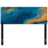 Abstract Marble Composition In Blue and Orange V upholstered headboard