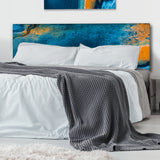 Abstract Marble Composition In Blue and Orange V upholstered headboard