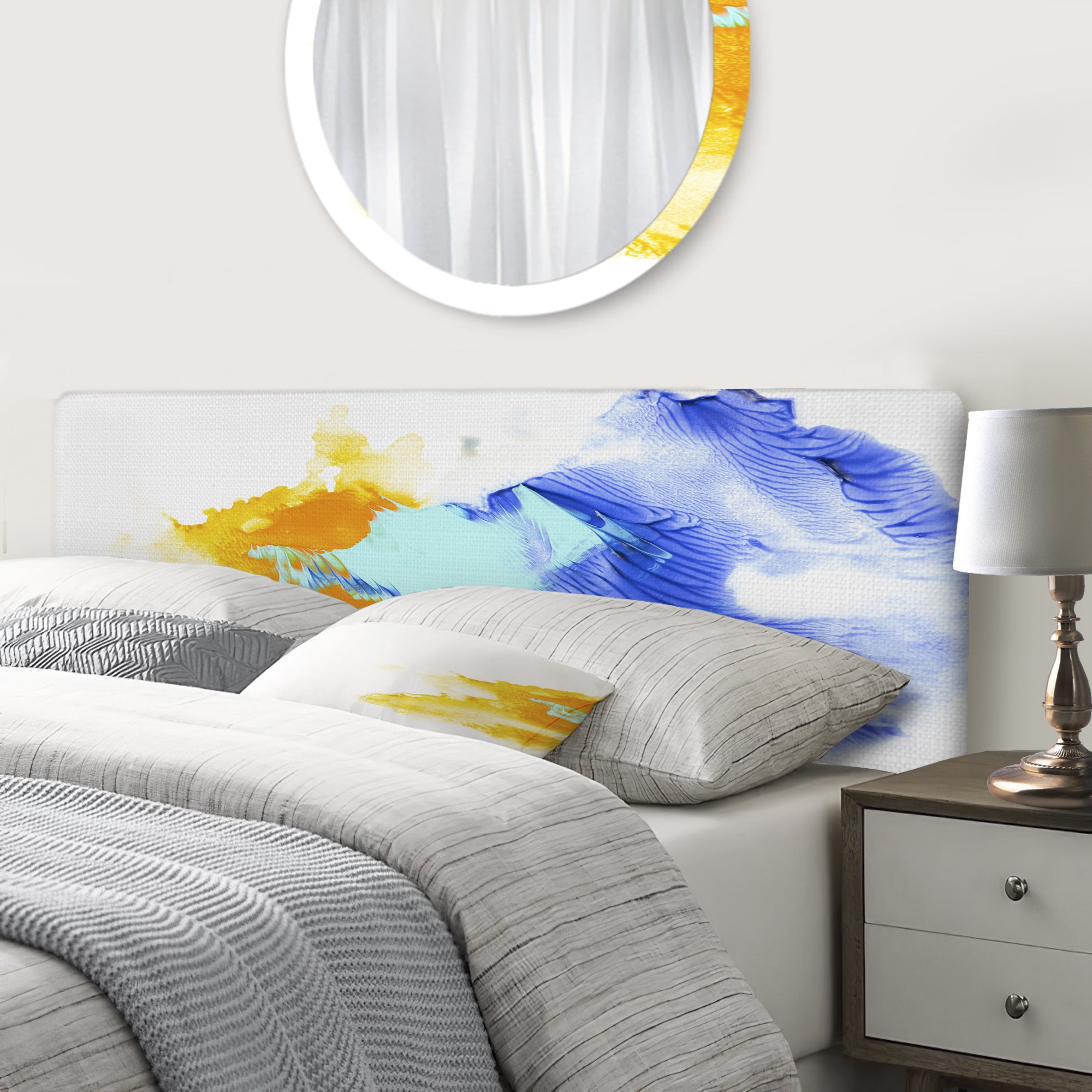Abstract Blue and Orange Clouds upholstered headboard – Designart ...