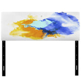 Abstract Blue and Orange Clouds upholstered headboard