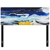 Abstract Yellow and Blue Waves upholstered headboard