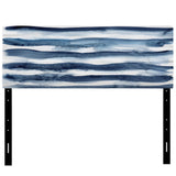 Abstract Classic Blue Waves upholstered headboard