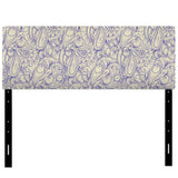 Purple Retro Flower Pattern On Beige upholstered headboard