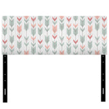 Retro Geometric Arrows In Blue And Pink upholstered headboard
