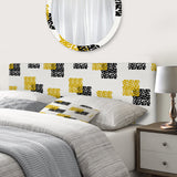 Yellow And Black Dotted Squares upholstered headboard