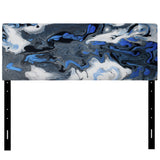 Blue Liquid Art Waves On White And Black upholstered headboard