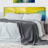 Yellow And Blue Marble Waves II upholstered headboard