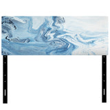 White And Blue Marble Waves upholstered headboard