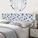 Blue Flowers On White upholstered headboard