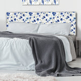 Blue Flowers On White upholstered headboard