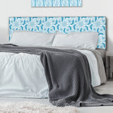 Light Blue Flower On White upholstered headboard