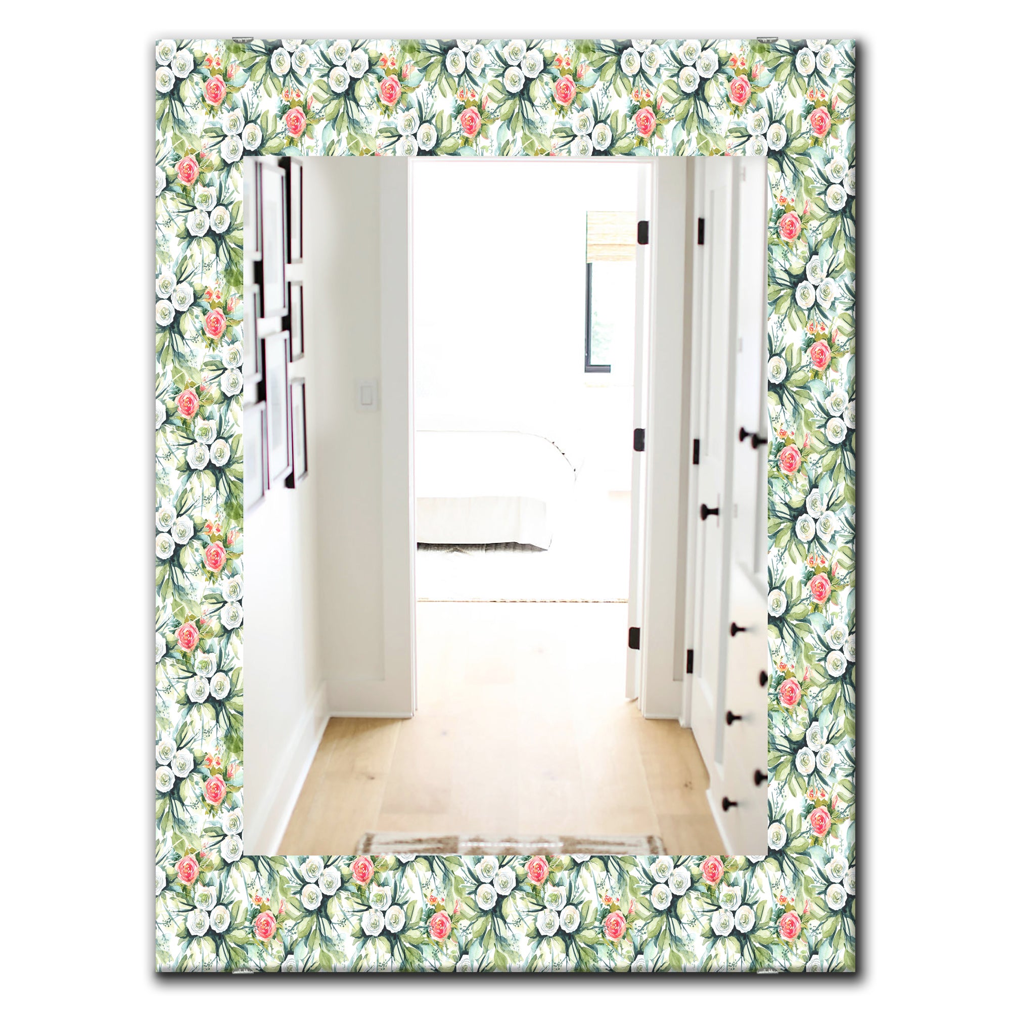 Designart 'Green Flowers 10' Traditional Mirror - Oval or Round Wall Mirror