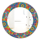 Designart 'Colored Indian Ornament' Bohemian and Eclectic Mirror - Oval or Round Wall Mirror