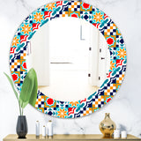 Designart 'Colorful Geometric Tiles Pattern' Modern Mirror - Oval or Round Wall Mirror