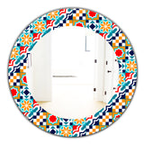 Designart 'Colorful Geometric Tiles Pattern' Modern Mirror - Oval or Round Wall Mirror