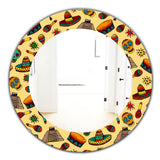 Designart 'Pattern With Mexican Symbols' Bohemian and Eclectic Mirror - Oval or Round Wall Mirror