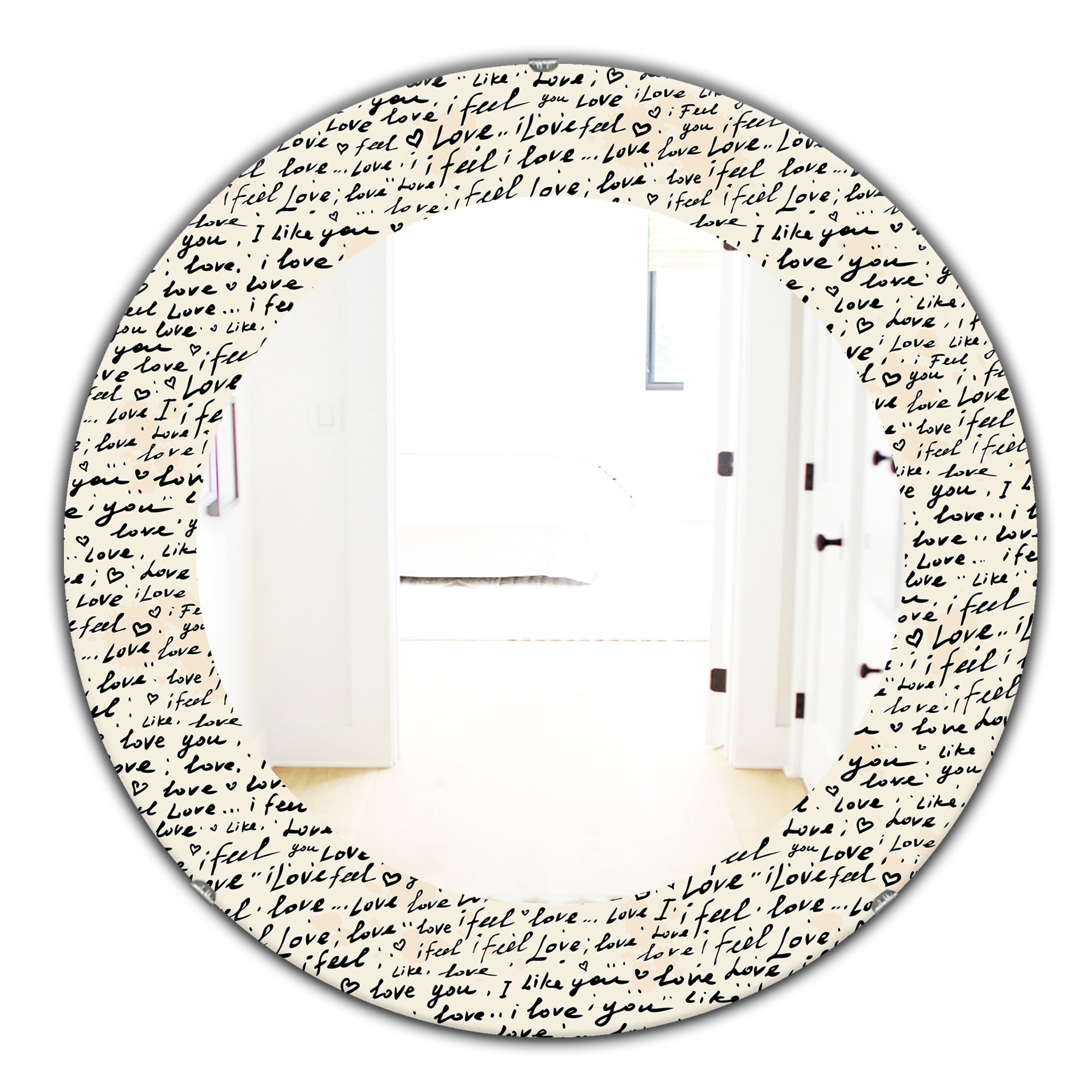 Designart 'I Feel Love Text Pattern' Bohemian and Eclectic Mirror - Oval or Round Wall Mirror