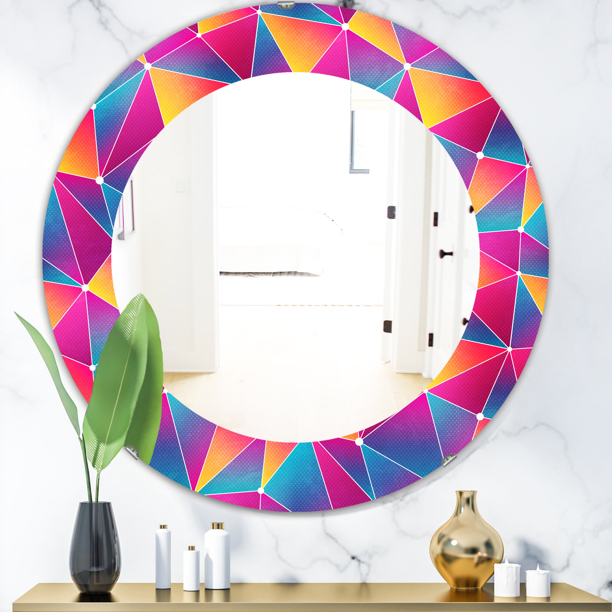 Designart 'Bright Triangle With Grunge Effect' Modern Mirror - Oval or Round Wall Mirror