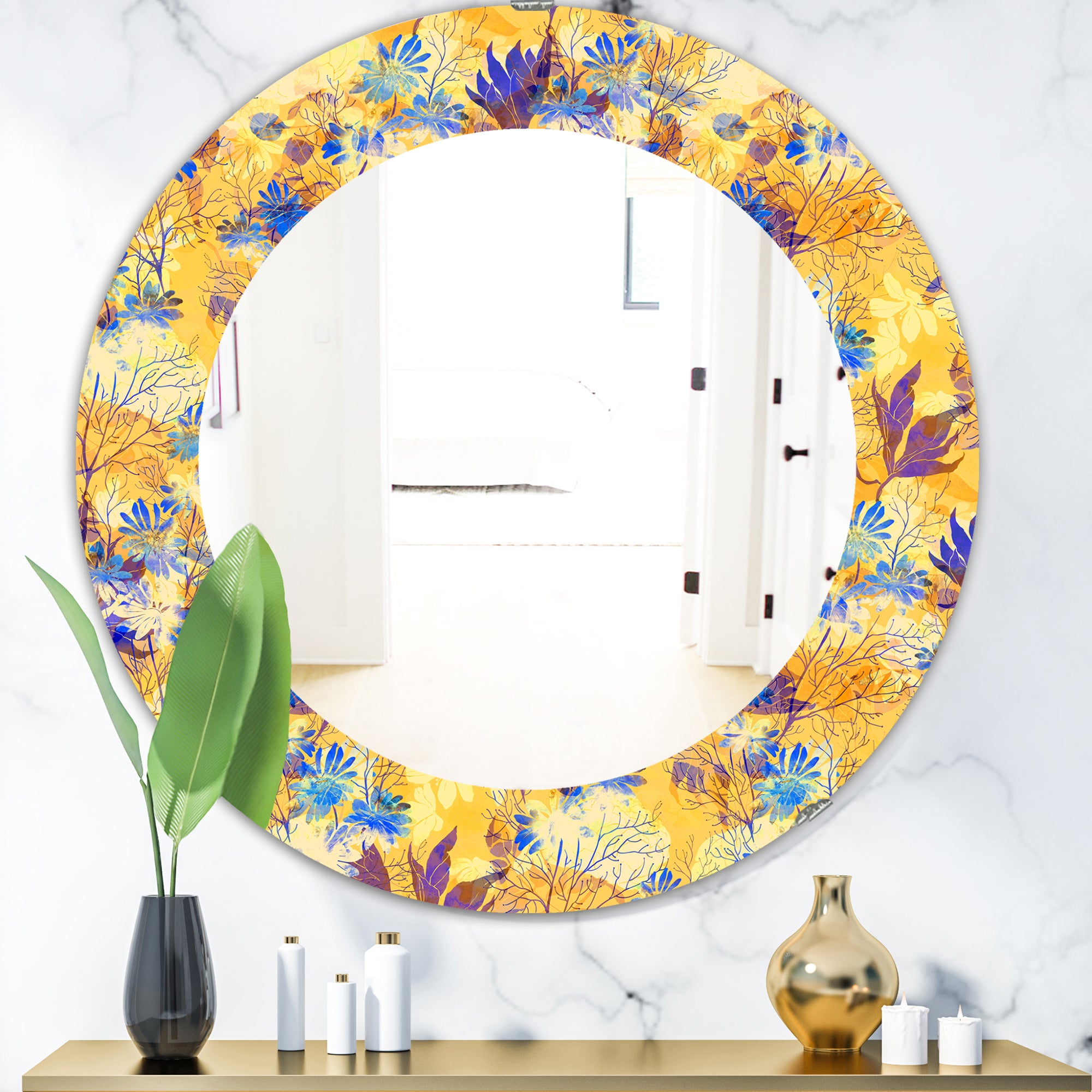 Designart 'Imprints Flowers and Herb Pattern' Glam Mirror - Oval or Round Wall Mirror
