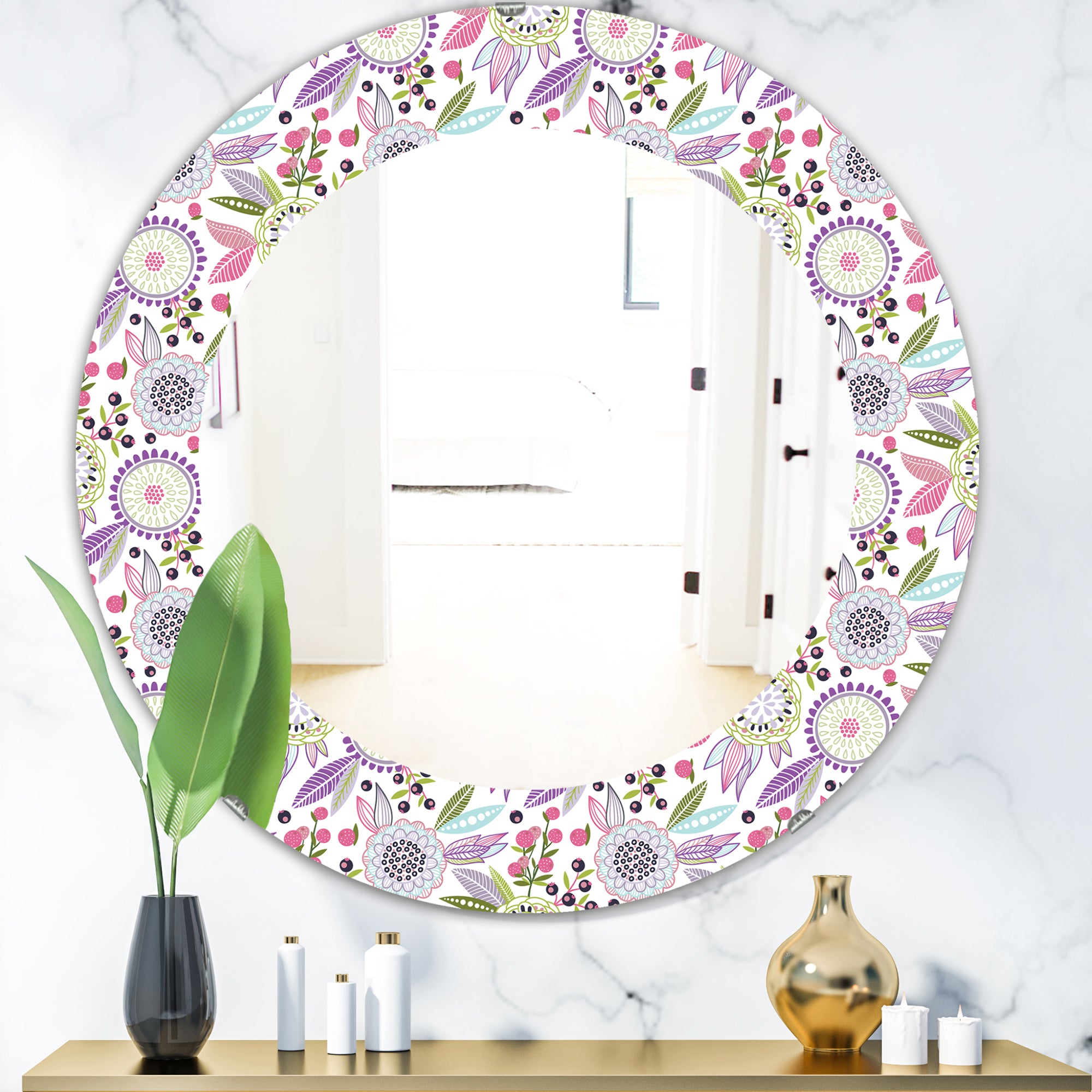 Designart 'Pink Blossom 9' Modern Mirror - Oval or Round Wall Mirror