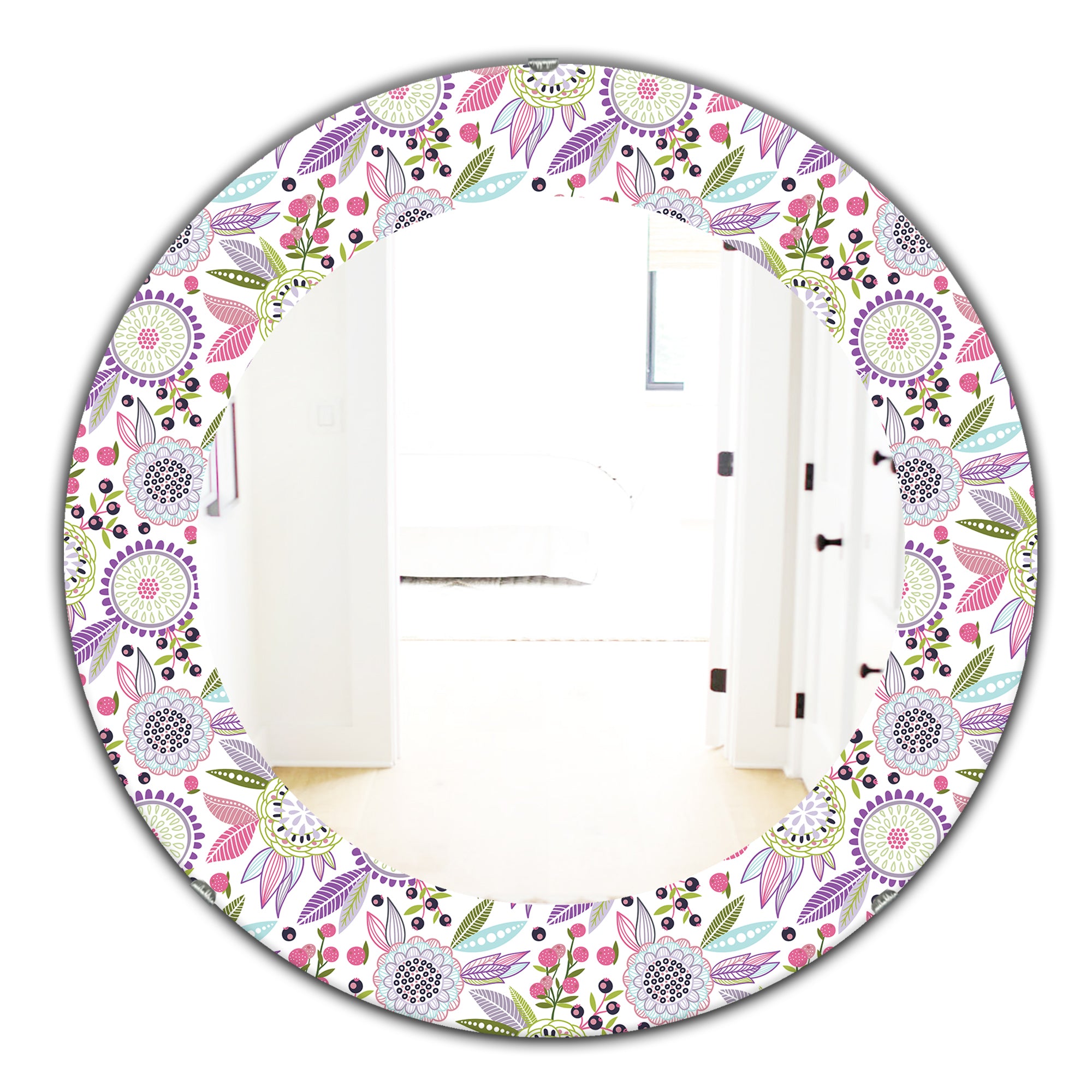 Designart 'Pink Blossom 9' Modern Mirror - Oval or Round Wall Mirror