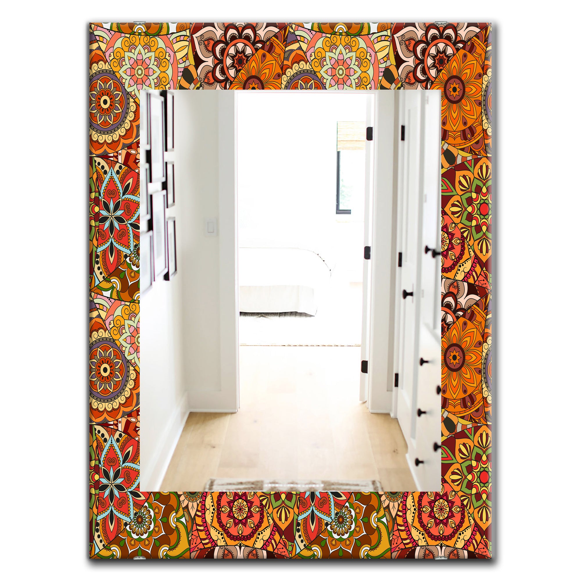 Designart 'Pattern Tile With Mandalas' Bohemian and Eclectic Mirror - Oval or Round Wall Mirror