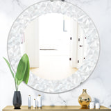 Designart 'Abstract White Geometric Pattern' Mid-Century Mirror - Oval or Round Wall Mirror