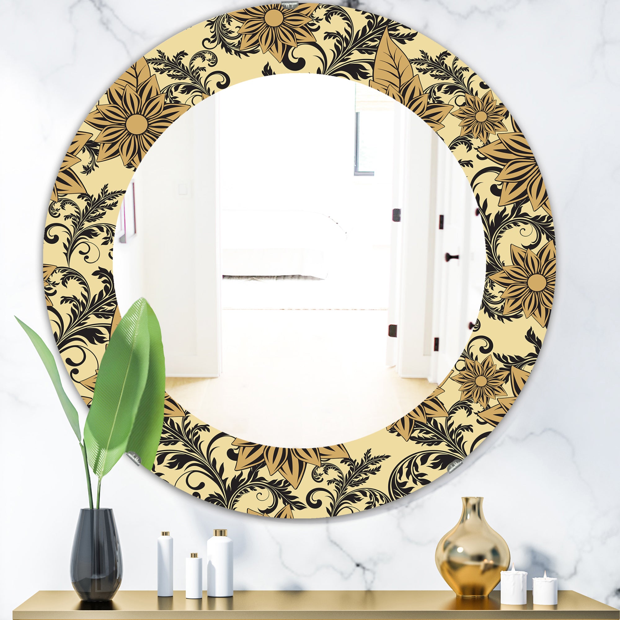 Designart 'Floral' Mid-Century Mirror - Oval or Round Wall Mirror