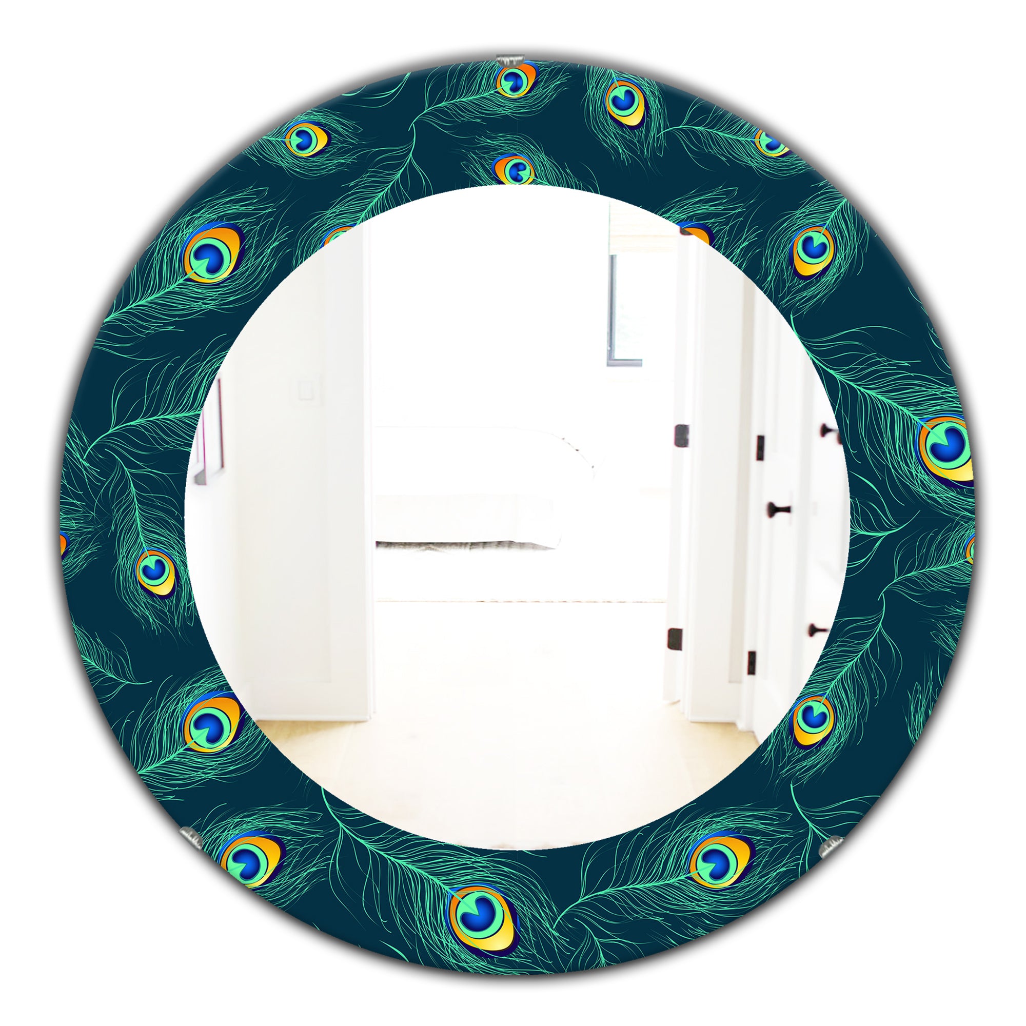 Designart 'Pattern Of Peacock Feathers' Modern Mirror - Oval or Round Wall Mirror