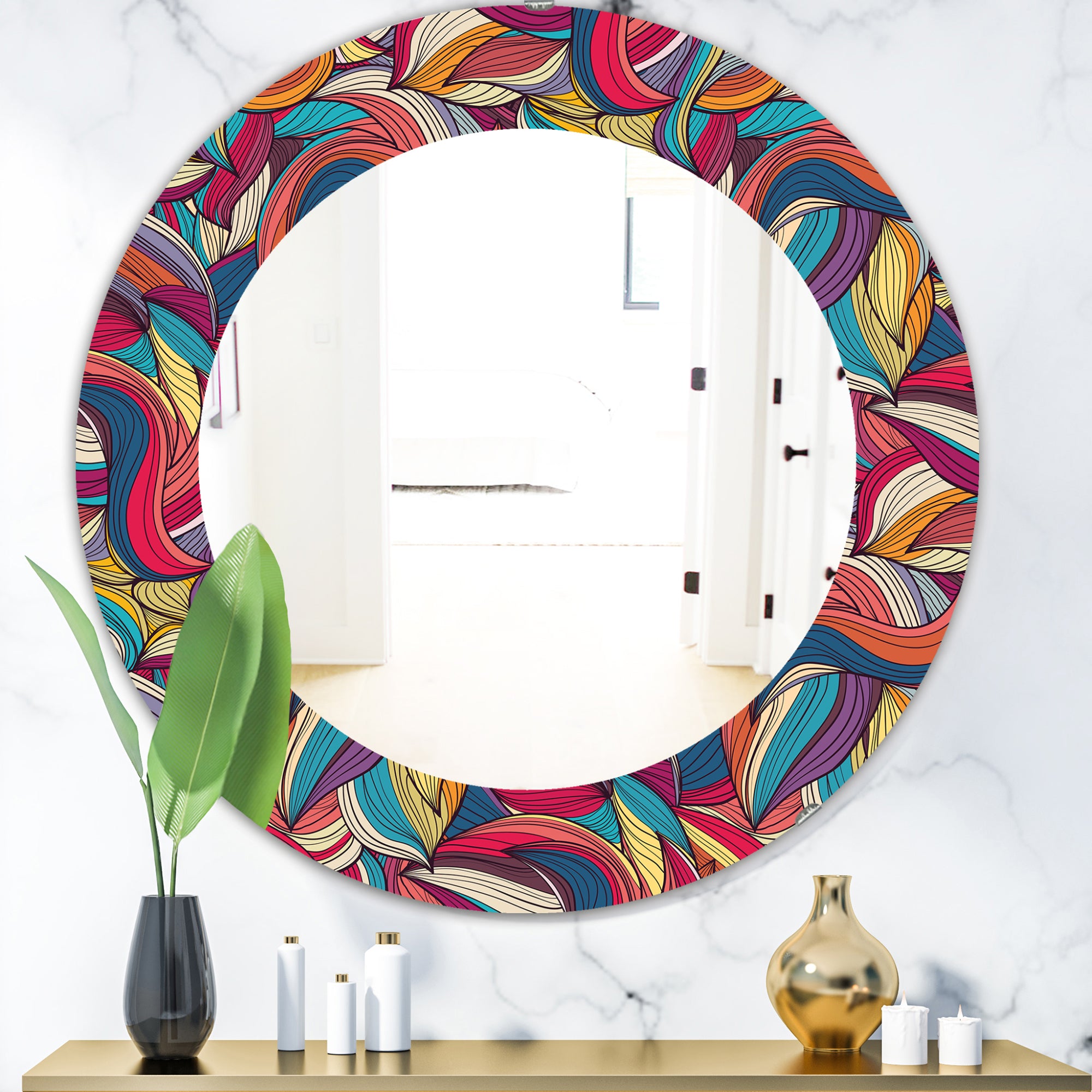 Designart 'Colorful Wave Hand' Bohemian and Eclectic Mirror - Oval or Round Wall Mirror