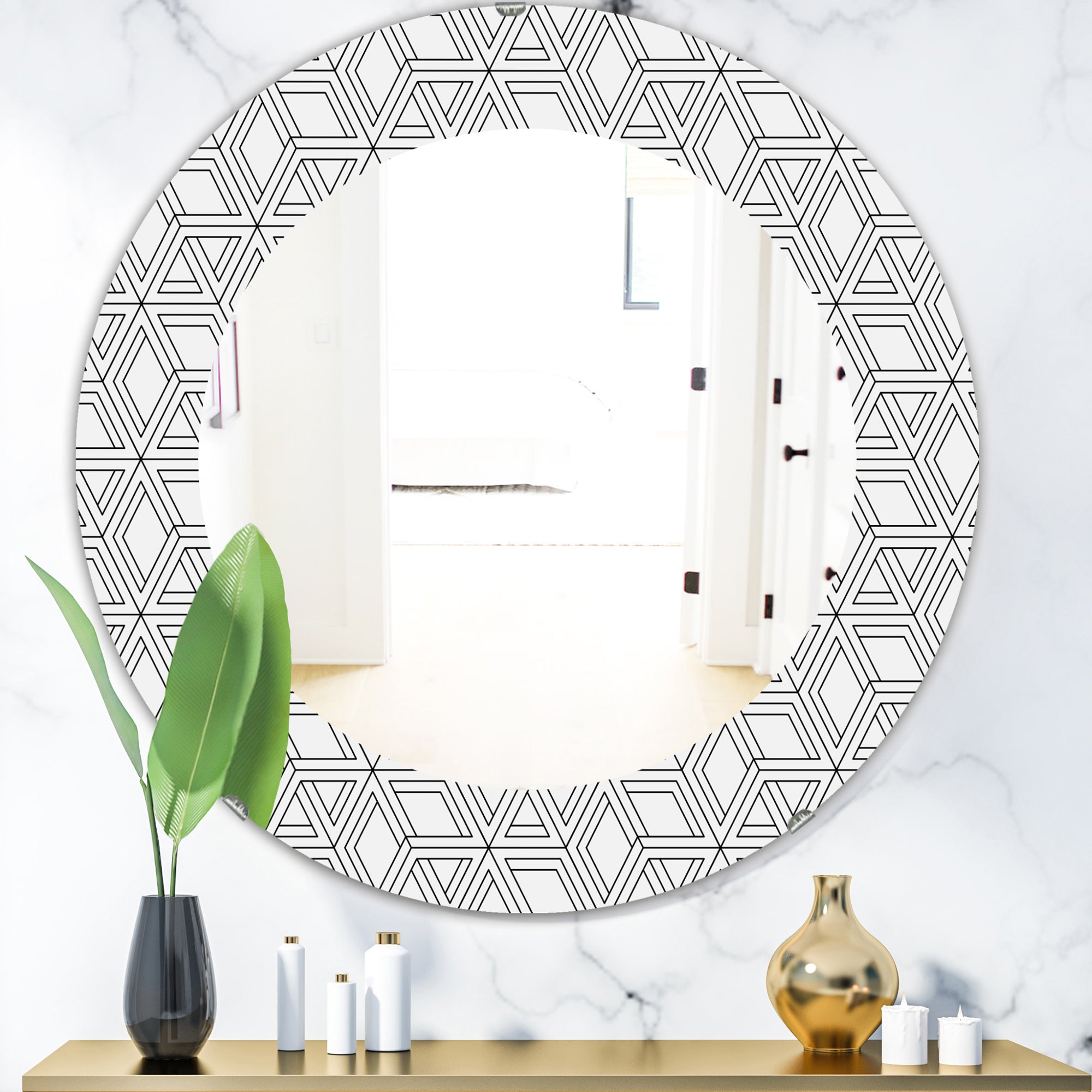 Designart 'Black & White 2' Mid-Century Modern Mirror - Oval or Round Wall Mirror