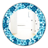 Designart 'Indigo HawaII Flowers Pattern' Bohemian and Eclectic Mirror - Oval or Round Wall Mirror