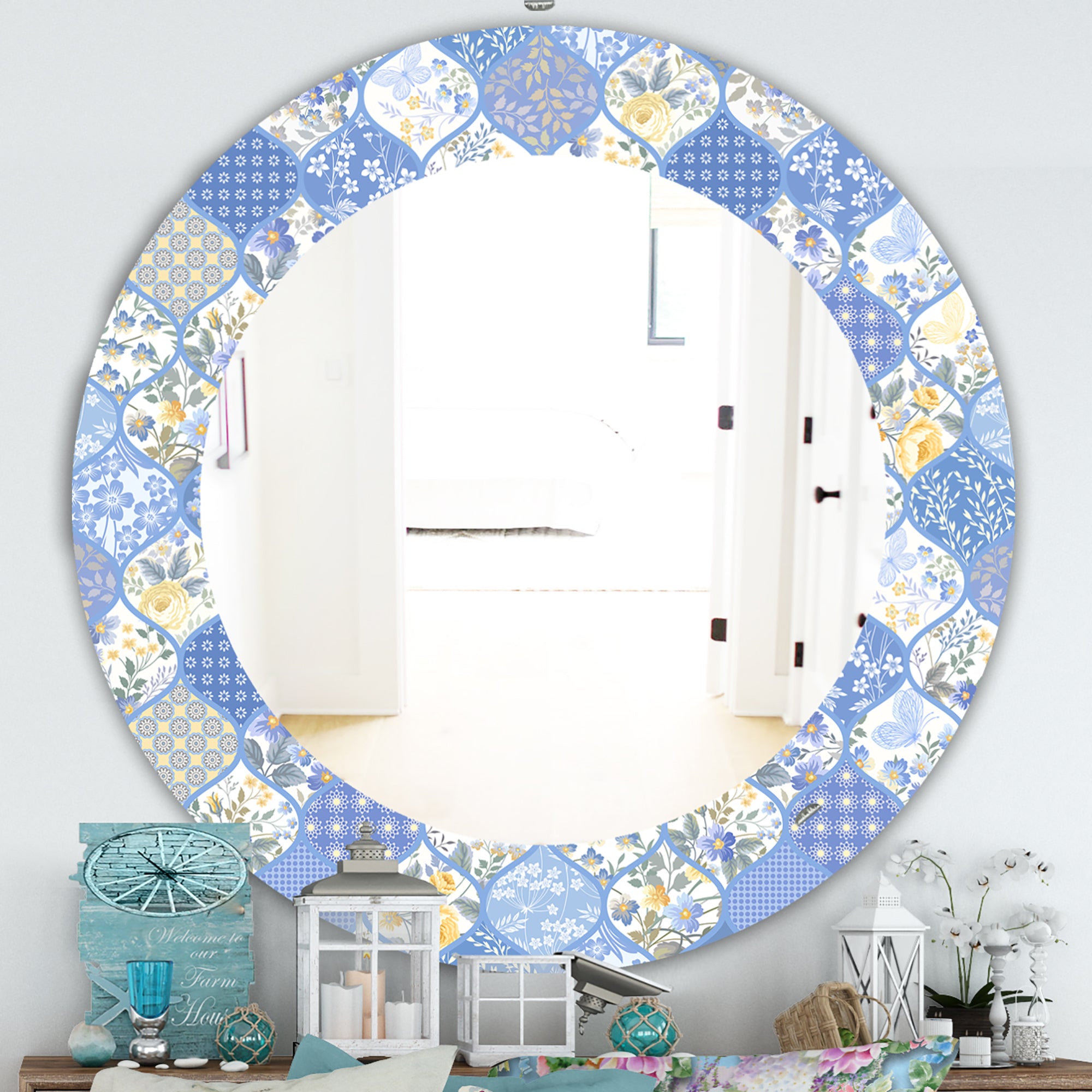 Designart 'Floral Dew 8' Traditional Mirror - Oval or Round Wall Mirror