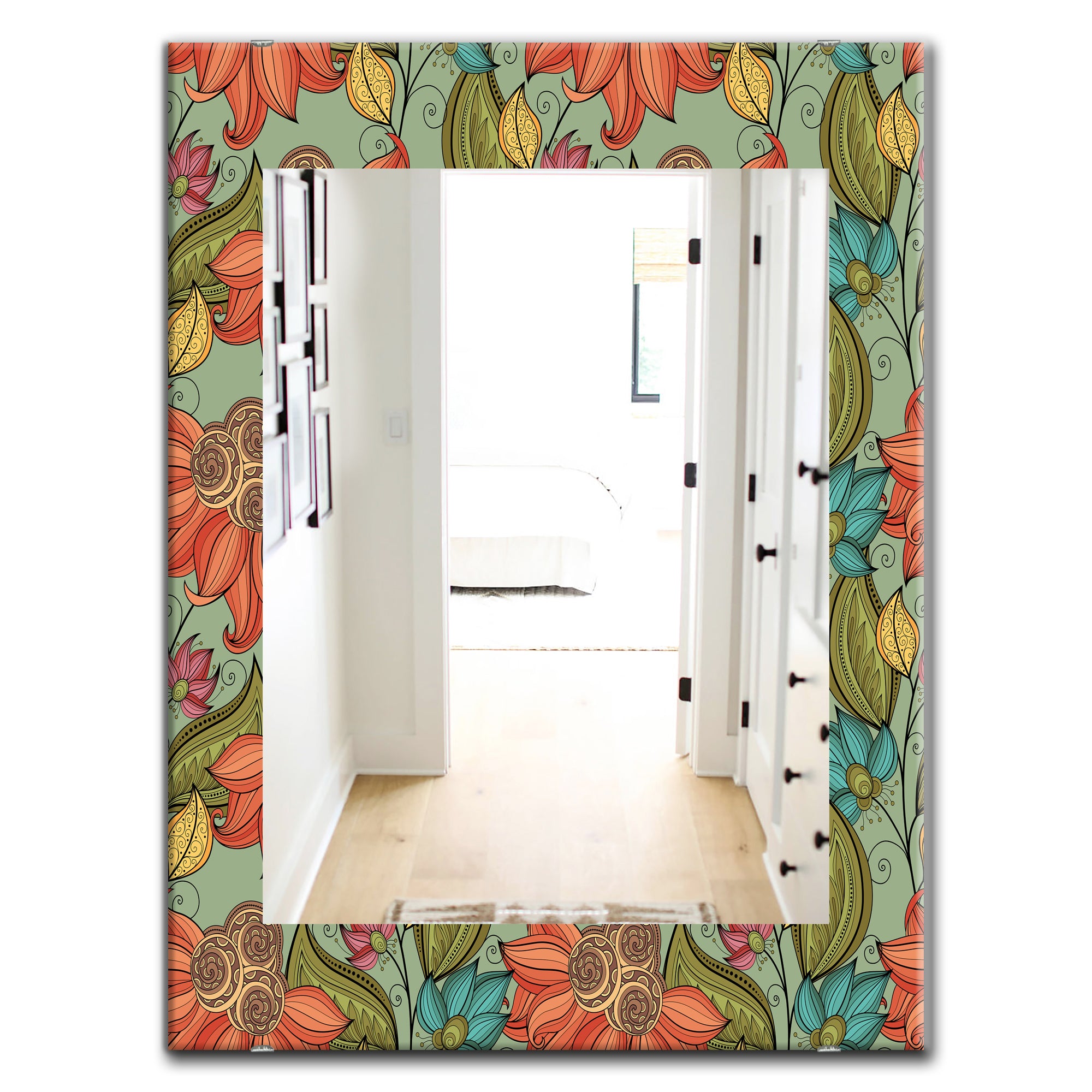Designart 'Colorful Floral Pattern I' Bohemian and Eclectic Mirror - Oval or Round Wall Mirror