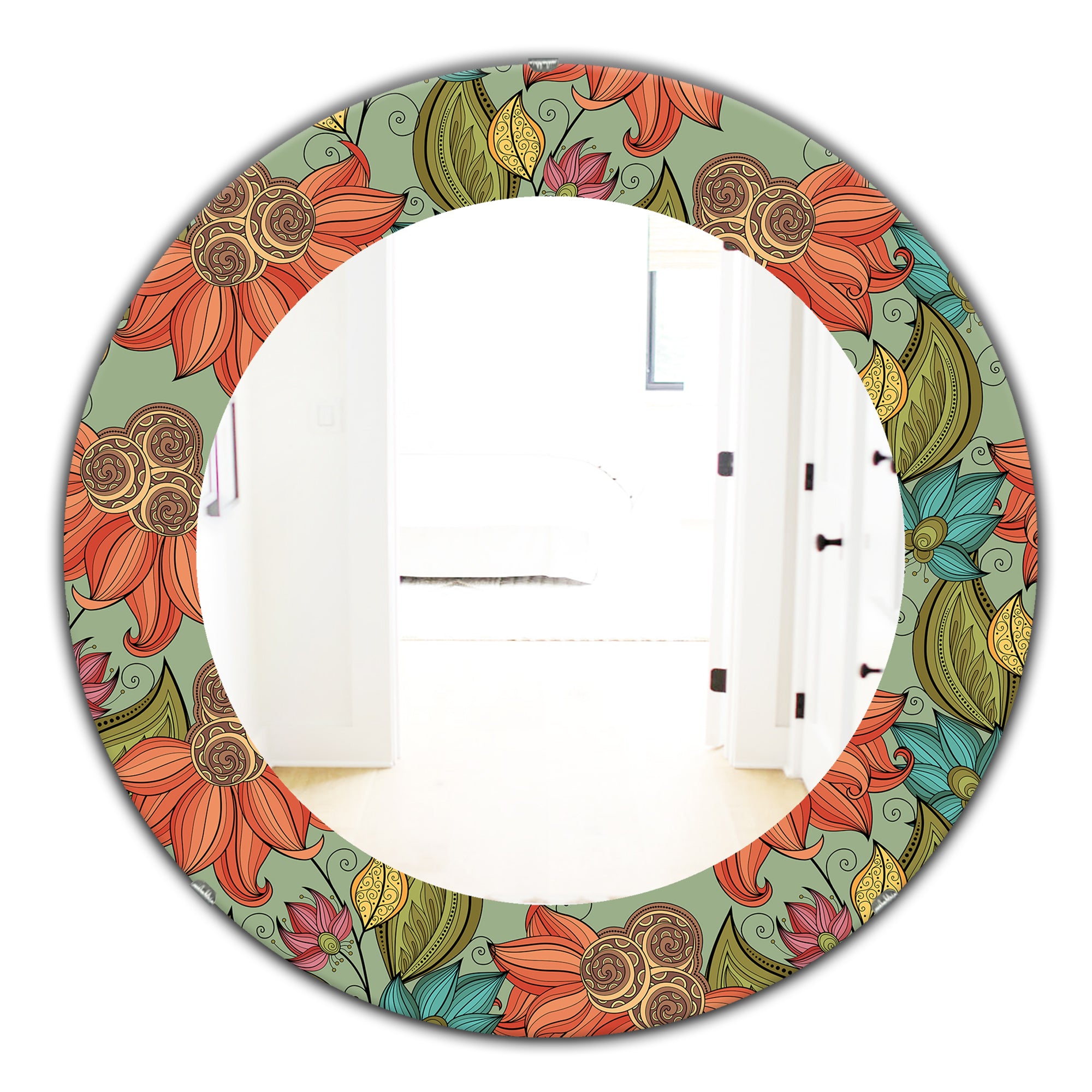 Designart 'Colorful Floral Pattern I' Bohemian and Eclectic Mirror - Oval or Round Wall Mirror