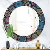 Designart 'Ornate Floral Texture' Bohemian and Eclectic Mirror - Oval or Round Wall Mirror