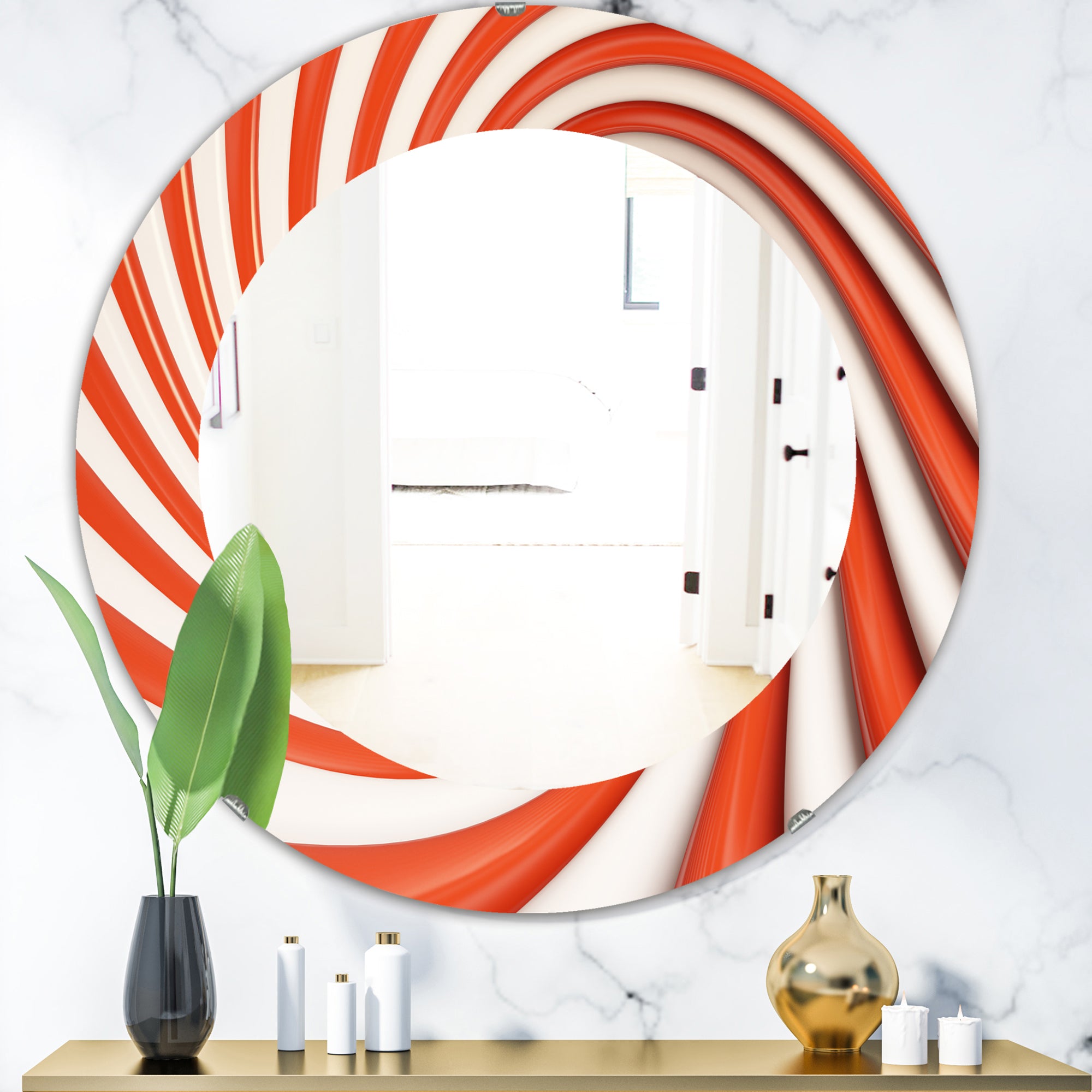 Designart 'Orange Spiral' Modern Mirror - Oval or Round Wall Mirror