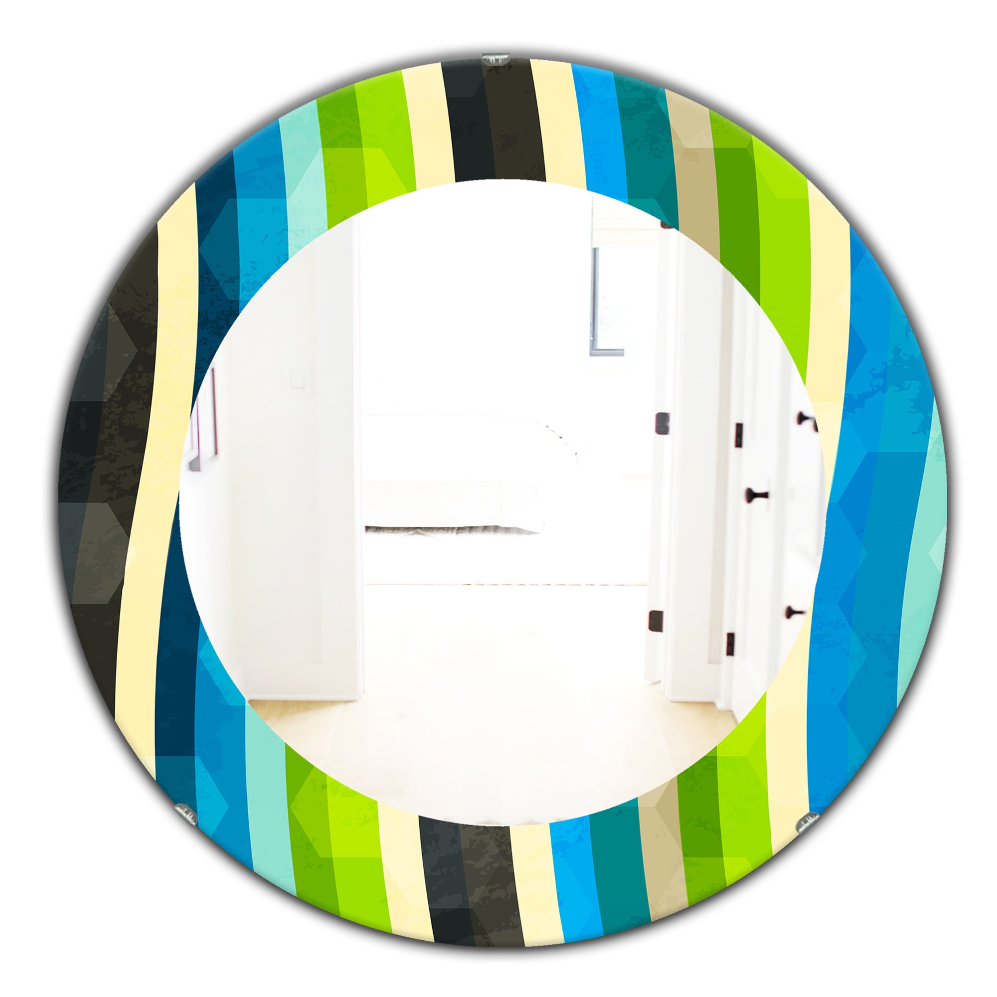 Designart 'Blue, Yellow, Blue, Green and Black Colored Curves' Modern Mirror - Oval or Round Wall Mirror