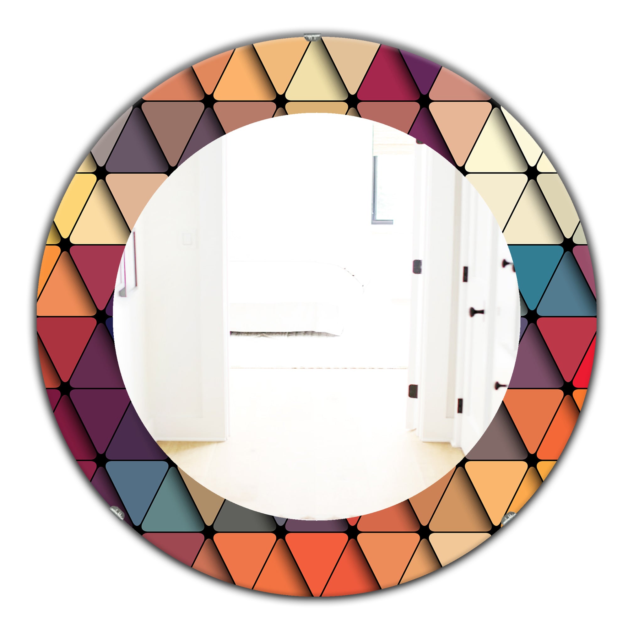 Designart 'Triangular Colourfields 22' Modern Mirror - Oval or Round Wall Mirror