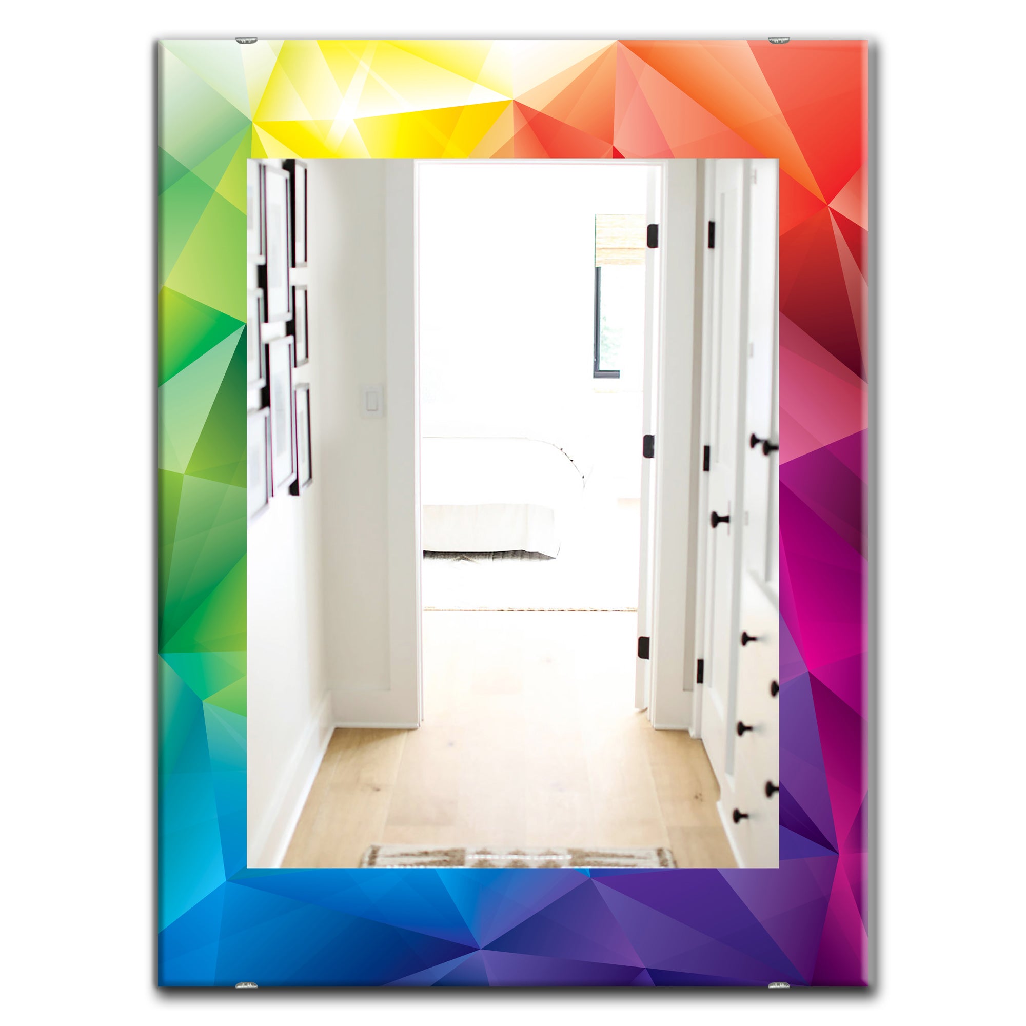 Designart 'Triangular Colourfields 25' Modern Mirror - Oval or Round Wall Mirror