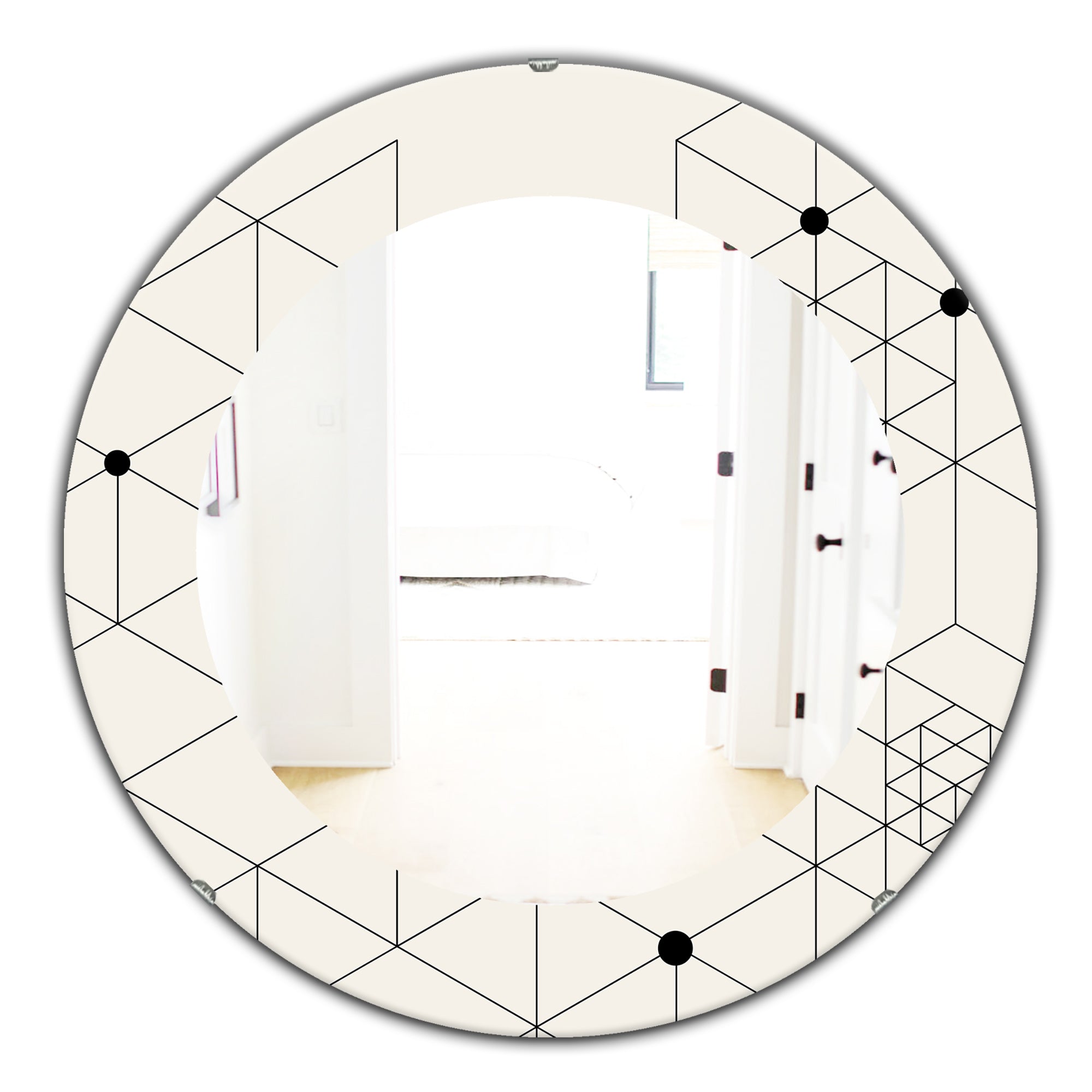 Designart 'Triangular Spacy Spheres 1' Mid-Century Mirror - Oval or Round Wall Mirror
