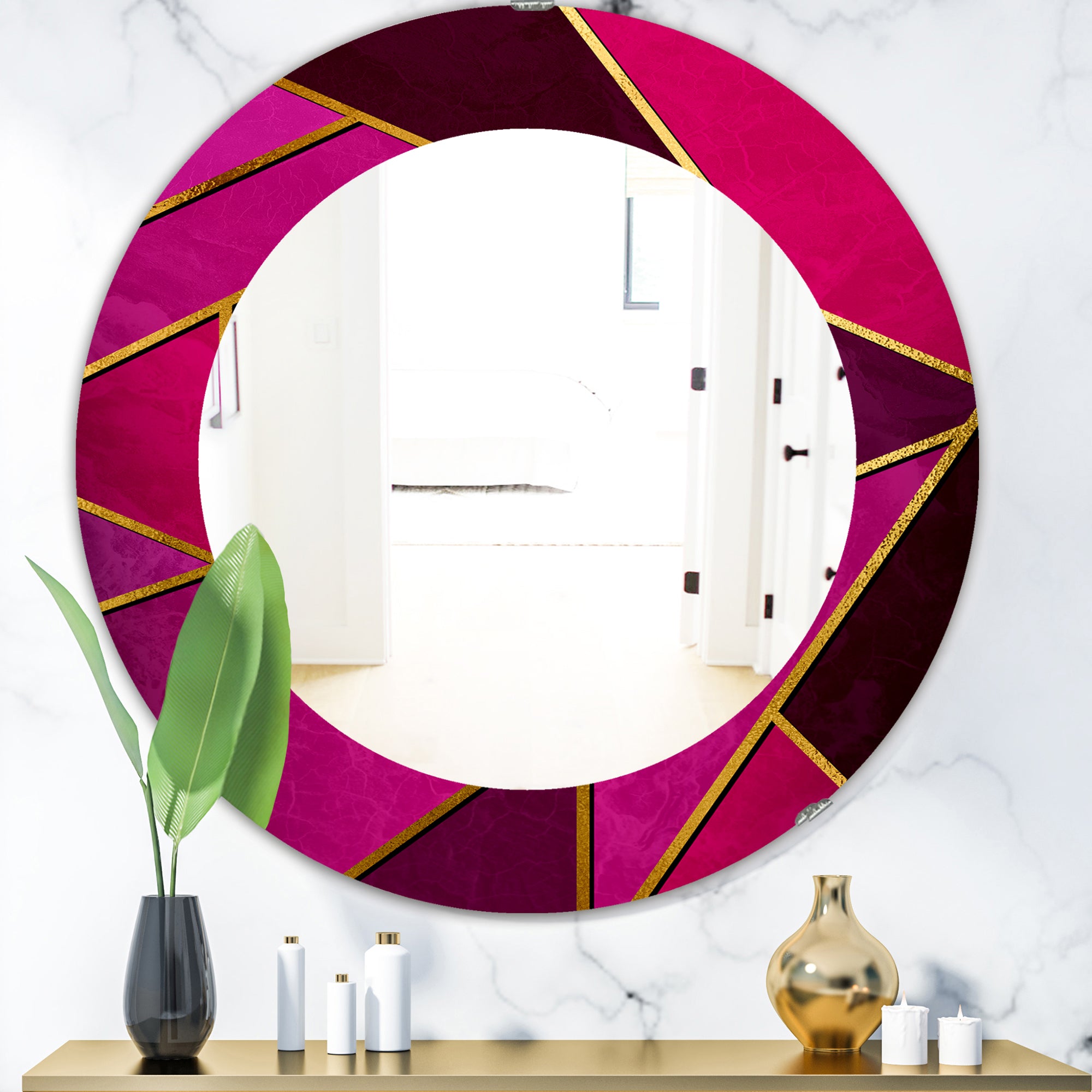 Designart 'Capital Gold Honeycomb 2' Modern Mirror - Oval or Round Wall Mirror