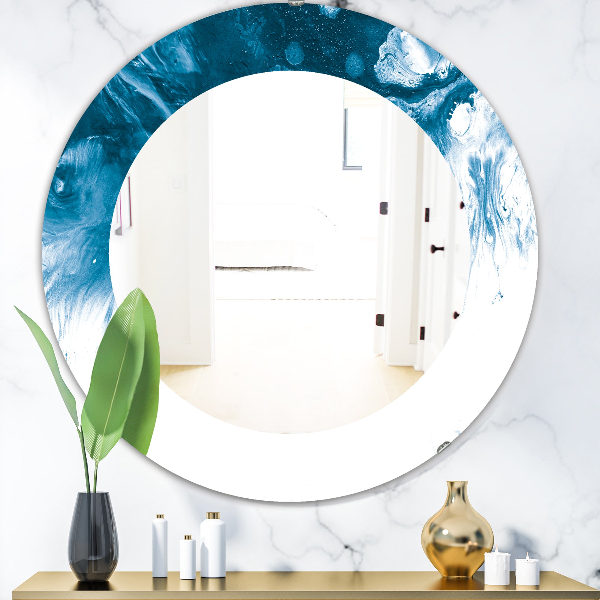 Designart 'Marbled Geode 16' Mid-Century Mirror - Oval or Round Wall Mirror