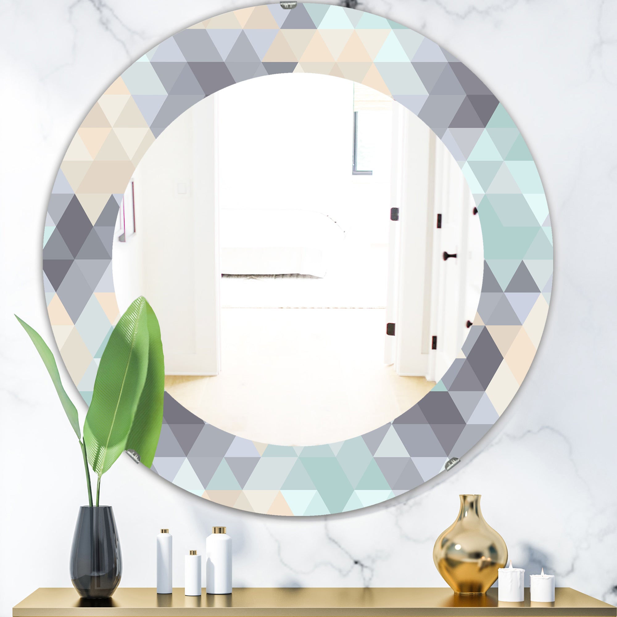 Designart 'Triangular Colourfields 28' Modern Mirror - Oval or Round Wall Mirror