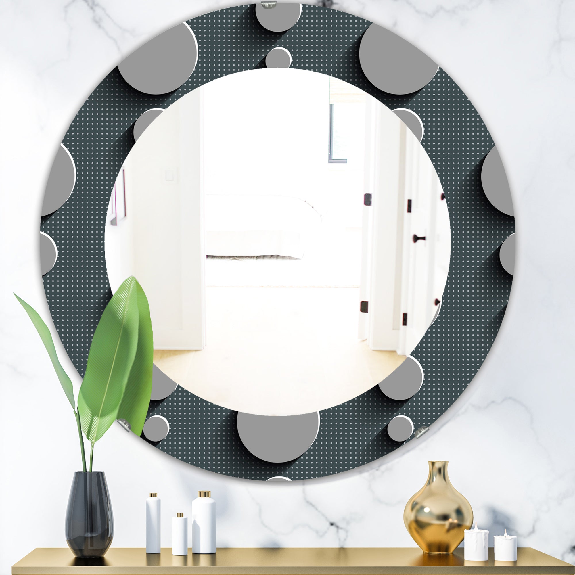 Designart 'Circles Abstract Technology' Mid-Century Mirror - Oval or Round Wall Mirror